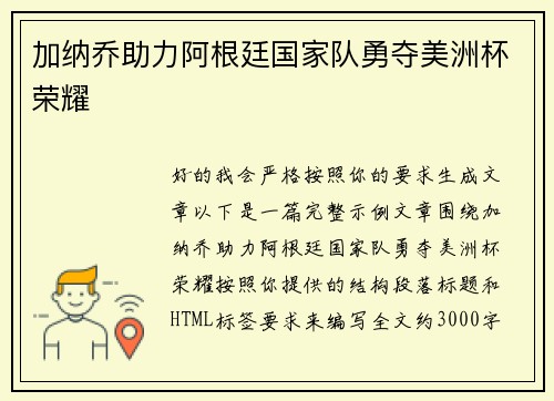 加纳乔助力阿根廷国家队勇夺美洲杯荣耀